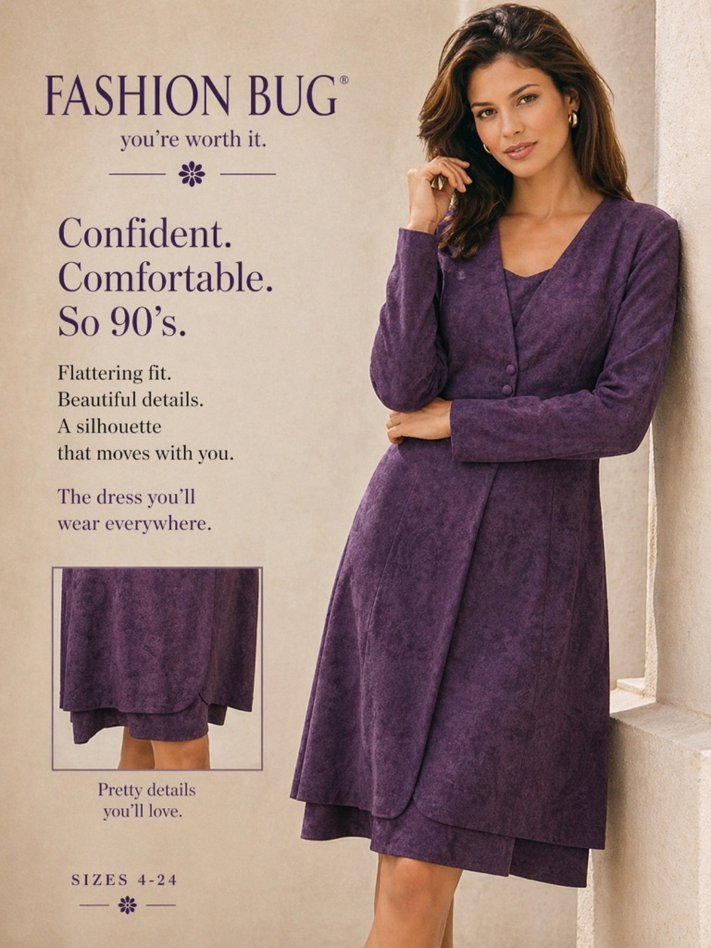 Fashion Bug vintage Deep Plum Stretch Jacket‎ with Matching Shell dress size 8